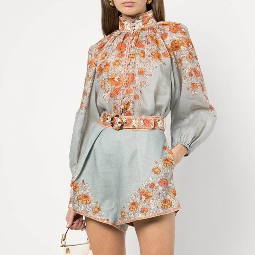 Zimmermann Orange and Gray Floral Garment shorts